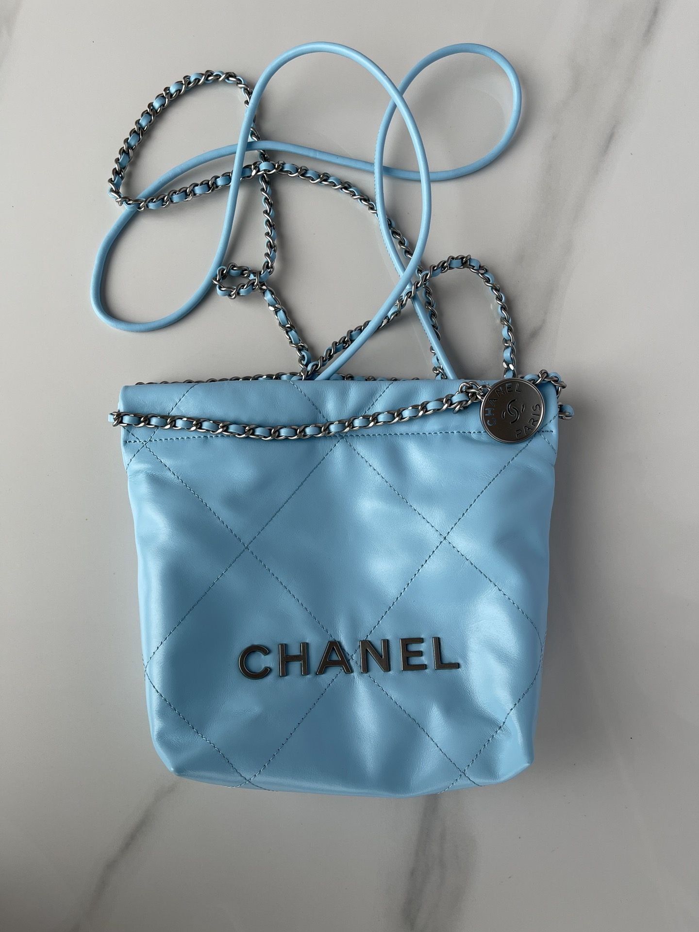 Ch**el 22 Mini Handbag Blue For Women 20cm / 7.9in AS3980