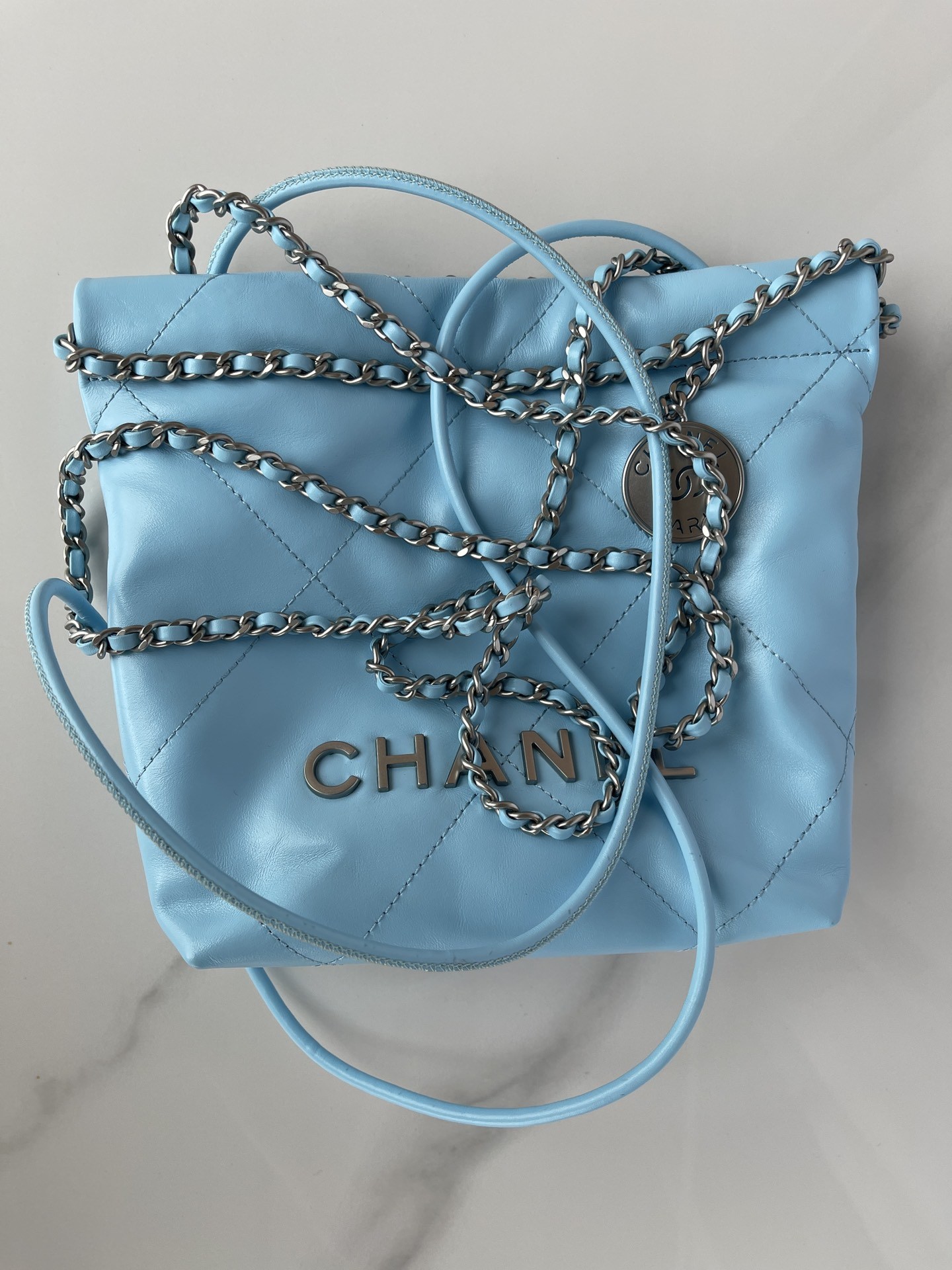 Ch**el 22 Mini Handbag Blue For Women 20cm / 7.9in AS3980
