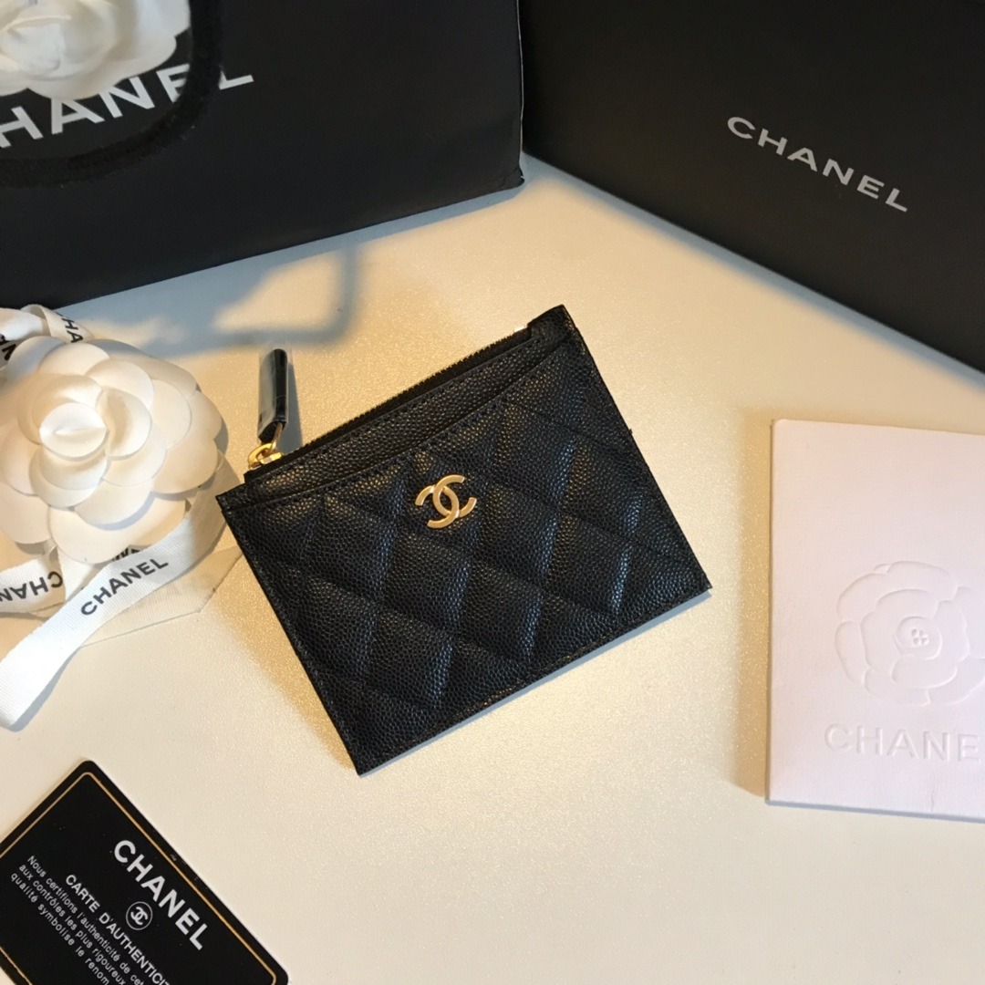 Ch**el Flat Card Holder Black Bag For Women 11.5cm/4.5in