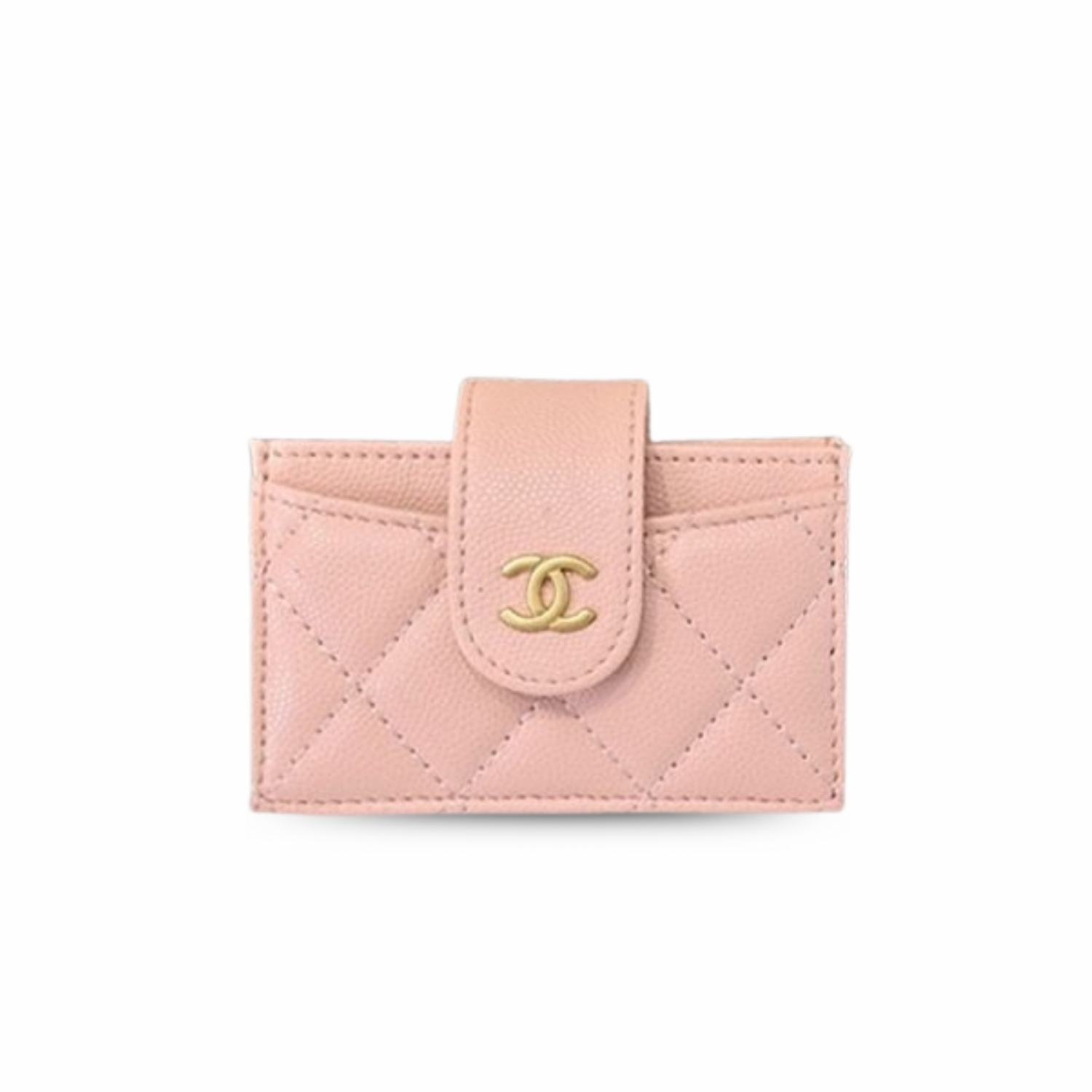 Ch**el CO-CO Card Holder Wallet Pink Gold Toned Hardware For Women 10cm/4in