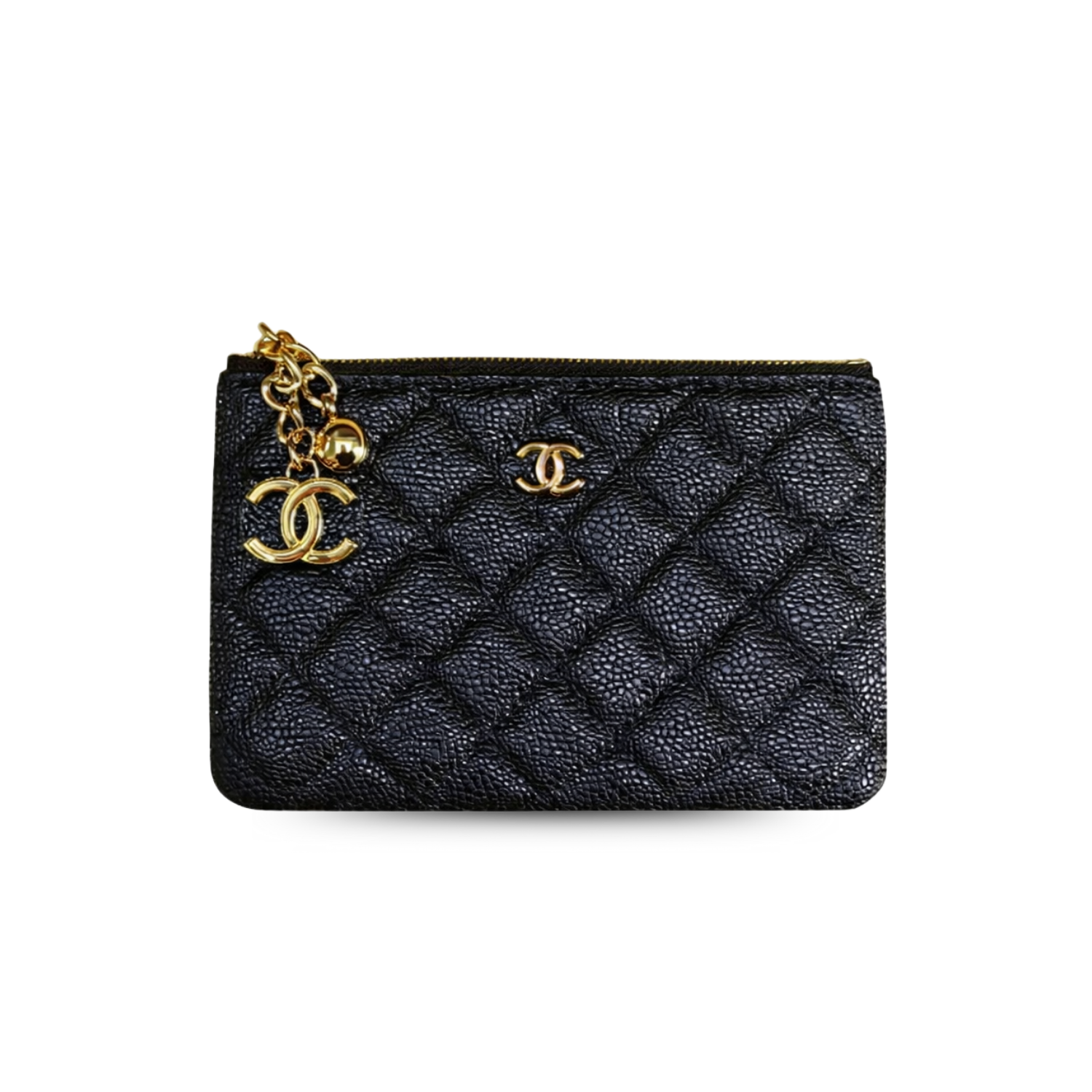 Ch**el CO-CO Classic Mini Pouch Wallet 14cm/5.5in Gold Toned Hardware For Women Black