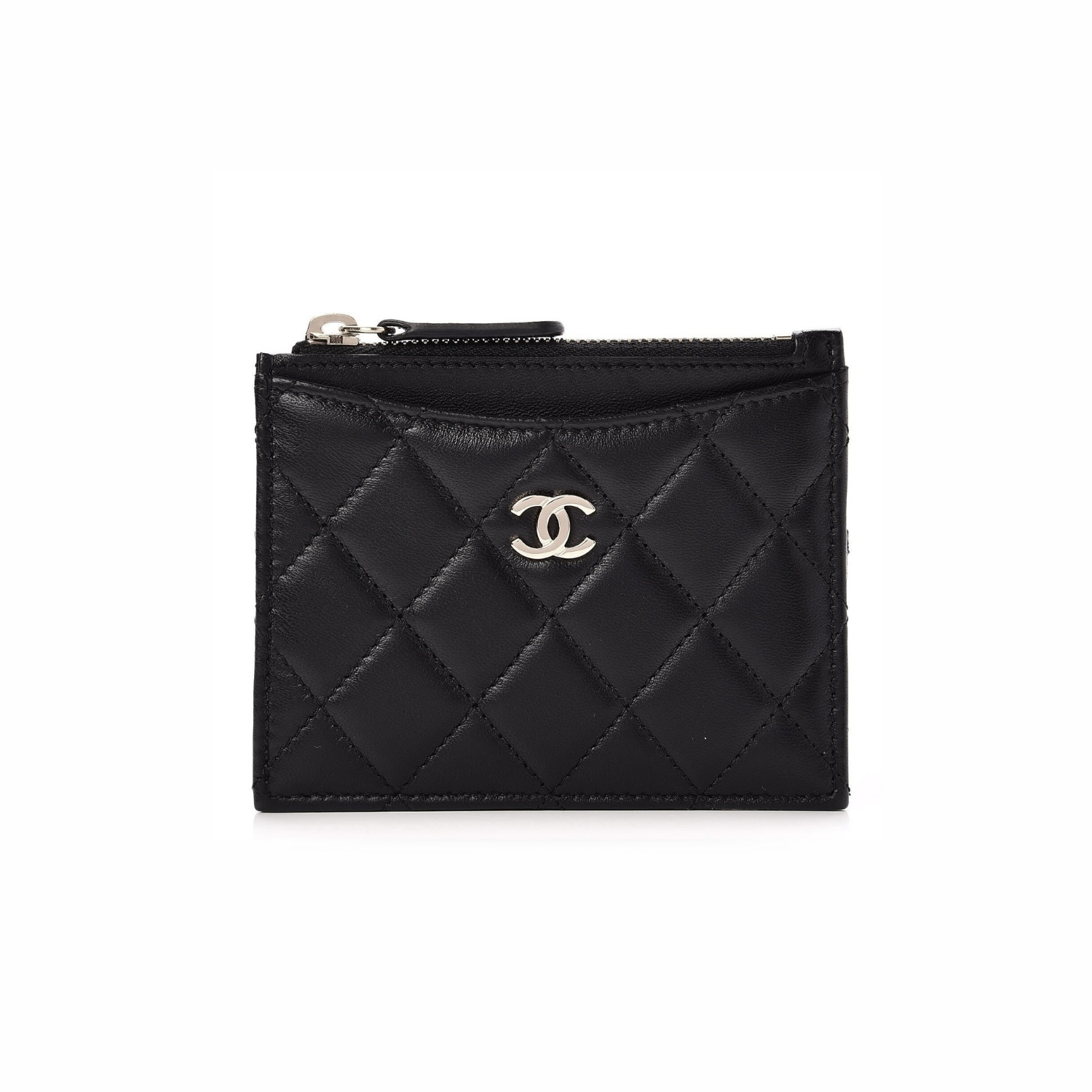 Ch**el CO-CO Pouch Black Silver Hardware For Women 11.5cm/4.5in