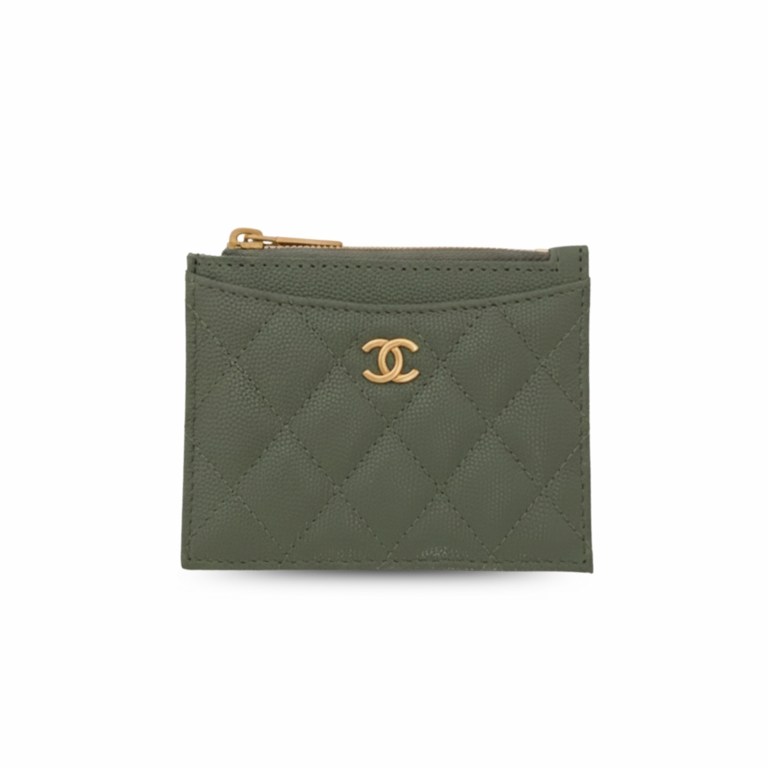 Ch**el Flat Card Holder Olive Bag For Women 11.5cm/4.5in