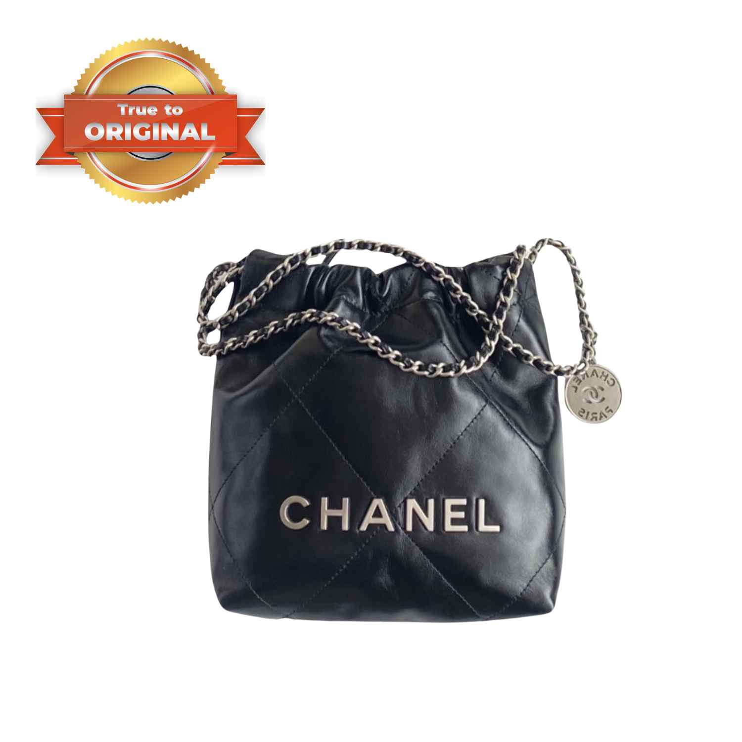 [True-to-ORIGINAL] Ch**el 22 Mini Bag Silver Tone Black For Women 7,1in/18cm