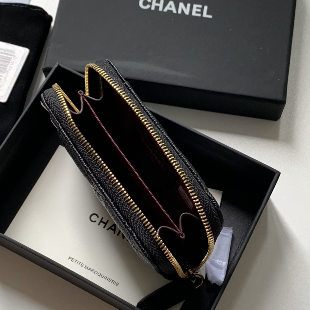 Ch**el Zipped Coin Purse Black Bag For Women 10.9cm/4.3in