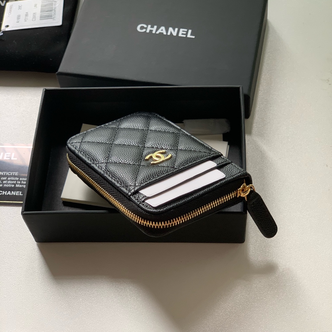 Ch**el Zipped Coin Purse Black Bag For Women 10.9cm/4.3in