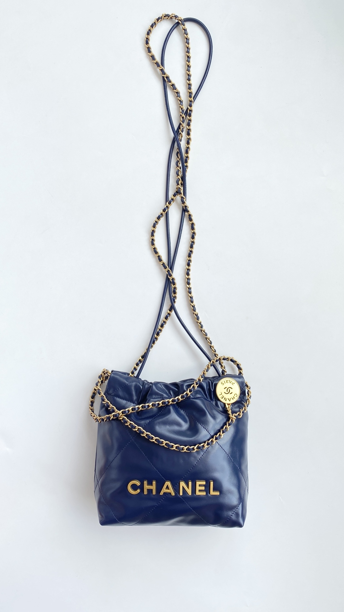 [True-to-ORIGINAL] Ch**el 22 Mini Bag Gold Tone Navy Blue For Women 7.5in/19cm
