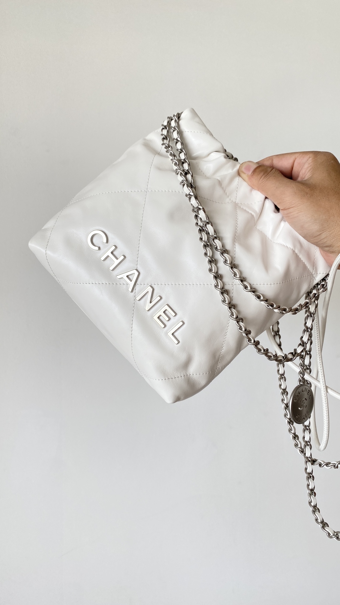 [True-to-ORIGINAL] Ch**el 22 Mini Bag Silver Tone White For Women 7,1in/18cm