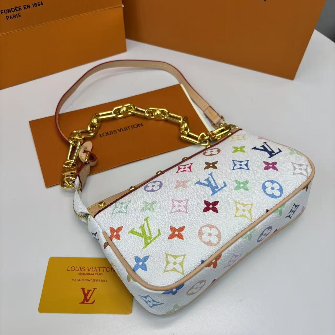 L0vis Vvtt0n LV x TM Pochette Accessoires Multicolore Blanc For Women 22cm/8.7in – M13404
