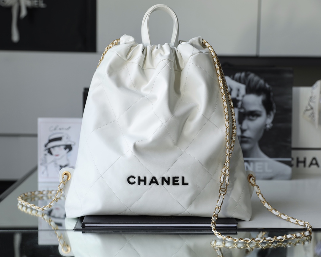 [True-to-ORIGINAL] Ch**el Large Ch**el 22 Backpack White For Women, Women’s Bags 19.9in/51cm AS3313 B08037 10601