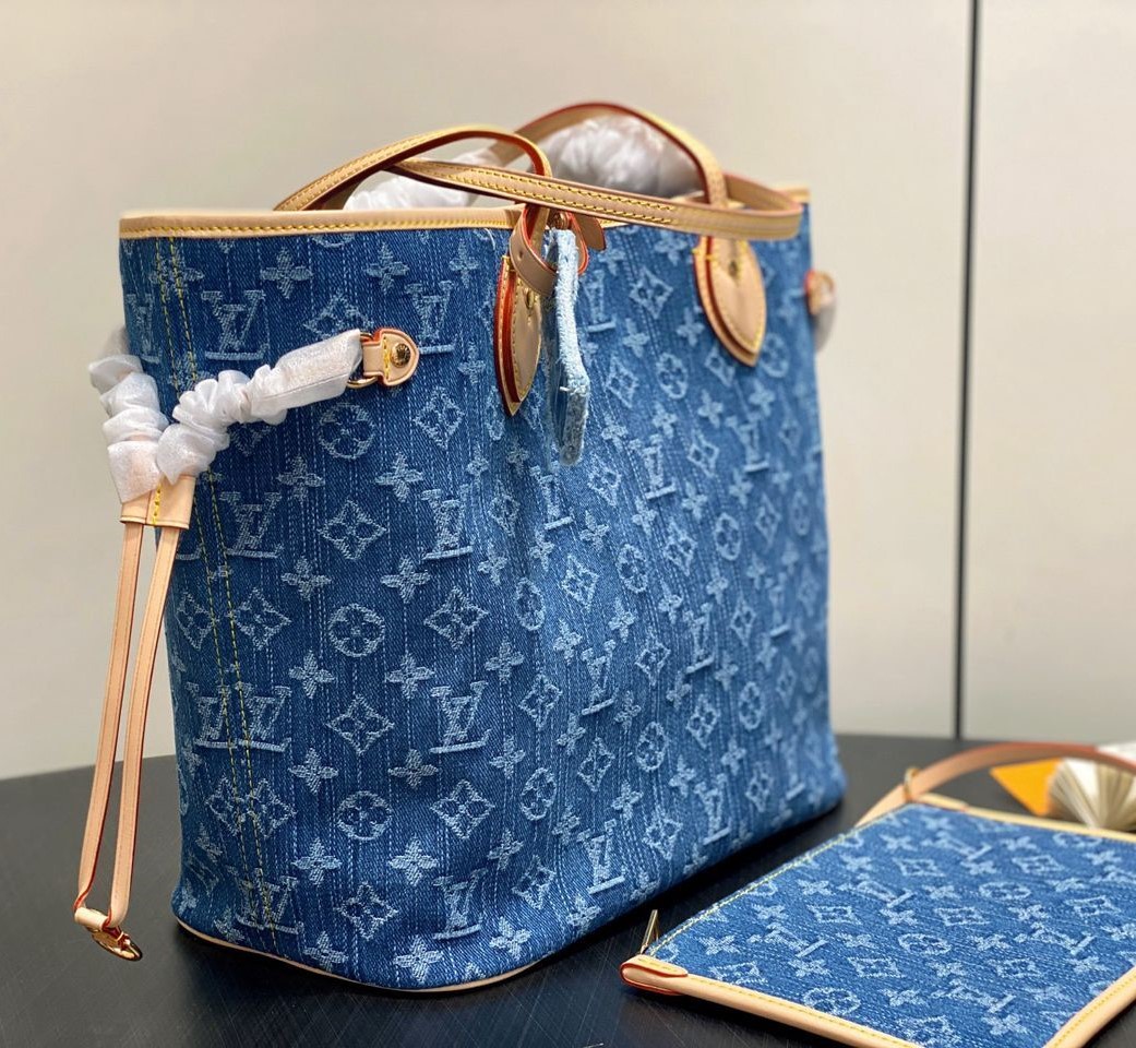 L0vis Vvtt0n Neverfull MM Denim Blue For Women 12.2in/31cm M13192