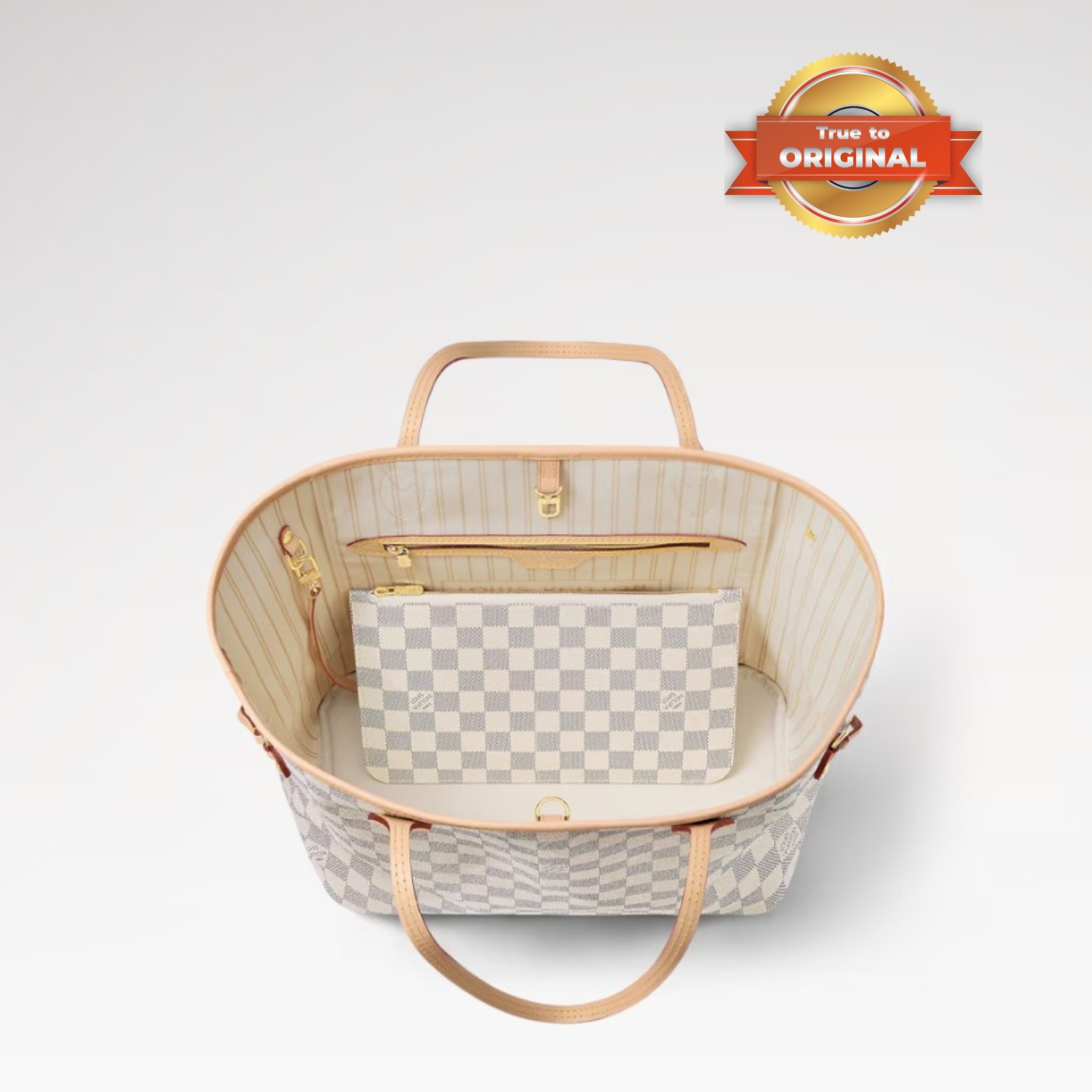 [True-to-ORIGINAL] L0vis Vvtt0n Neverfull MM Tote Bag Damier Azur Canvas Beige For Women 31cm/12.2in N40604
