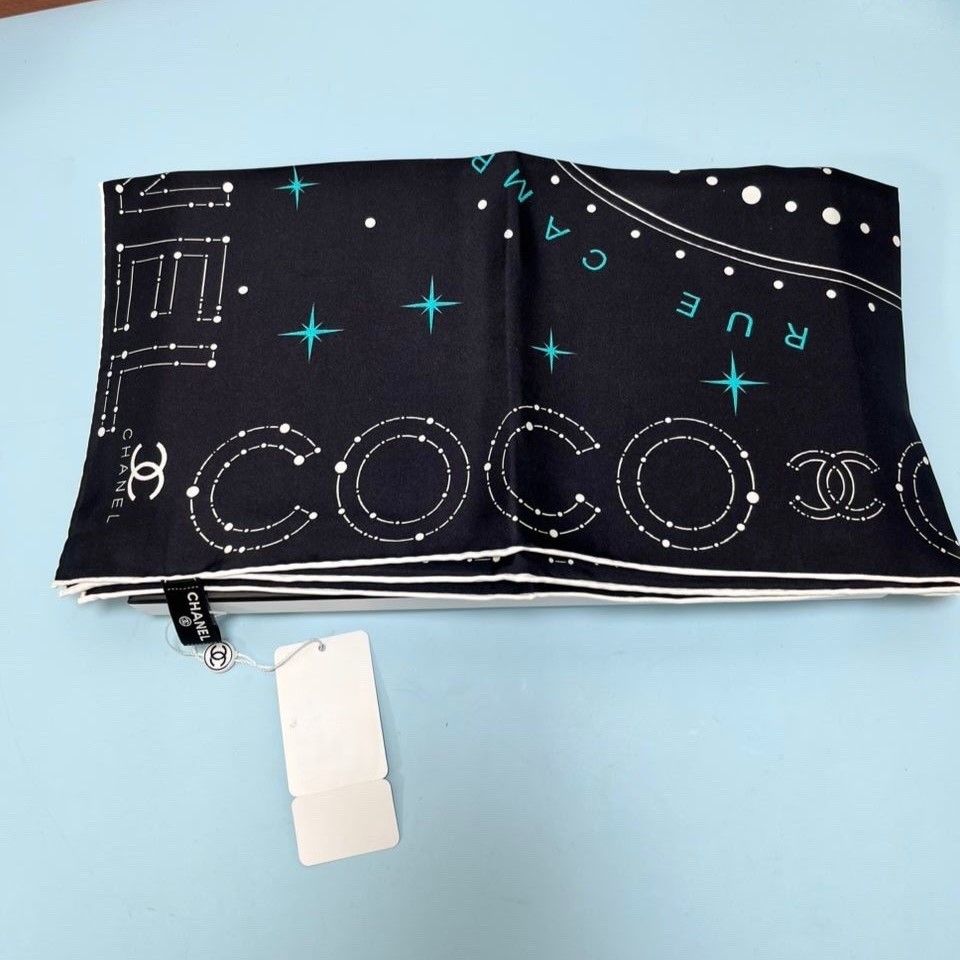 Ch**el 25C Coco Square Scarf Black For Women 35.4in/90cm