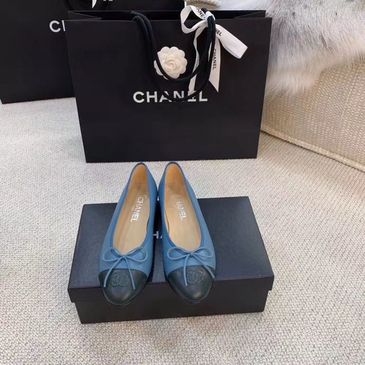 Ch**el Ballerina Flats Blue For Women, Women’s Shoes G02819