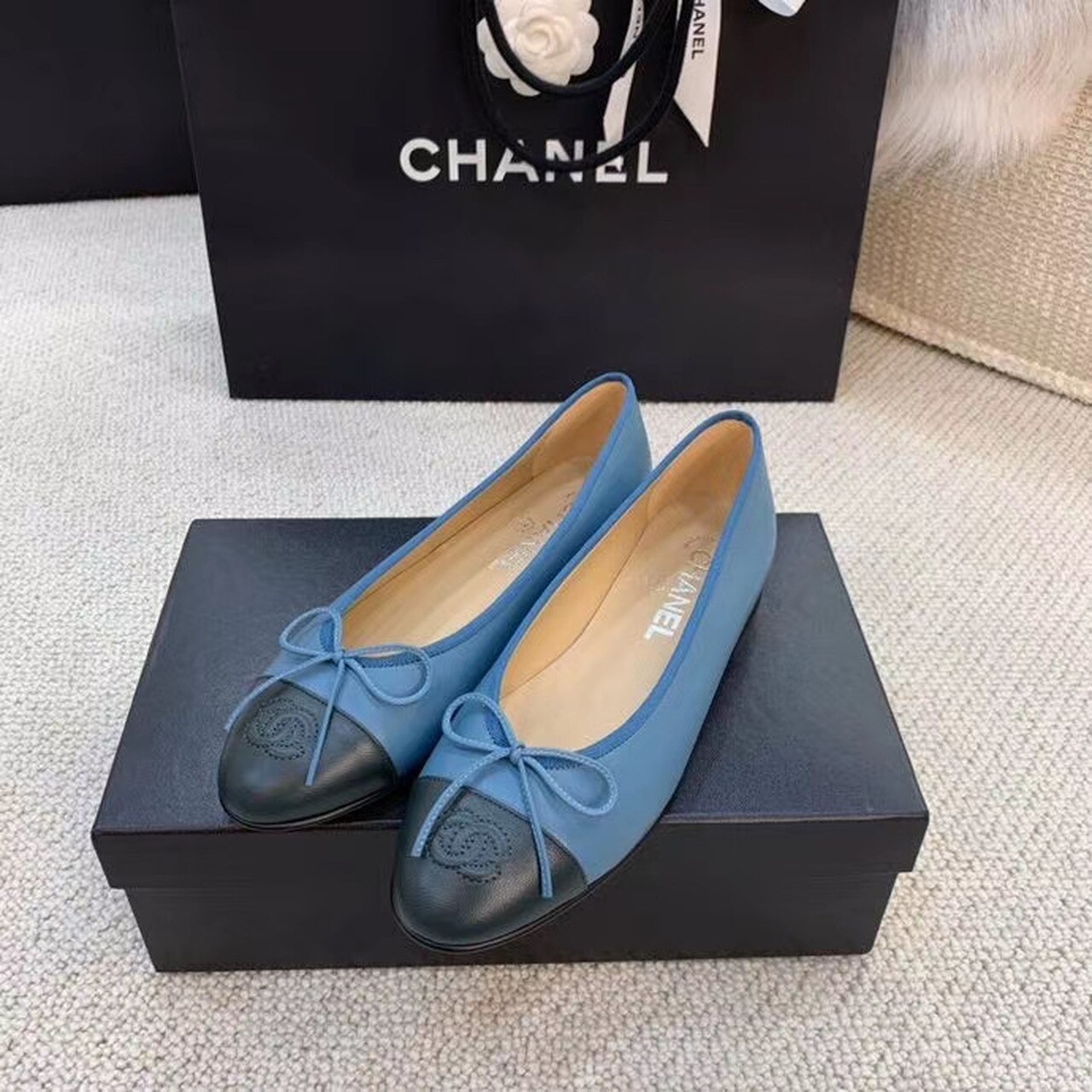 Ch**el Ballerina Flats Blue For Women, Women’s Shoes G02819