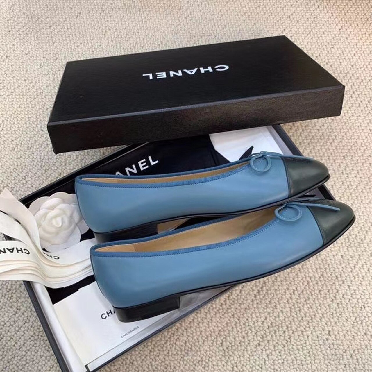 Ch**el Ballerina Flats Blue For Women, Women’s Shoes G02819
