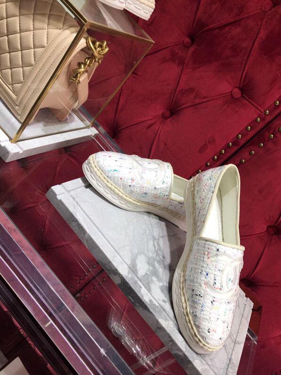 Ch**el Tweed/PVC CC Logo Espadrilles White For Women, Women’s Shoes