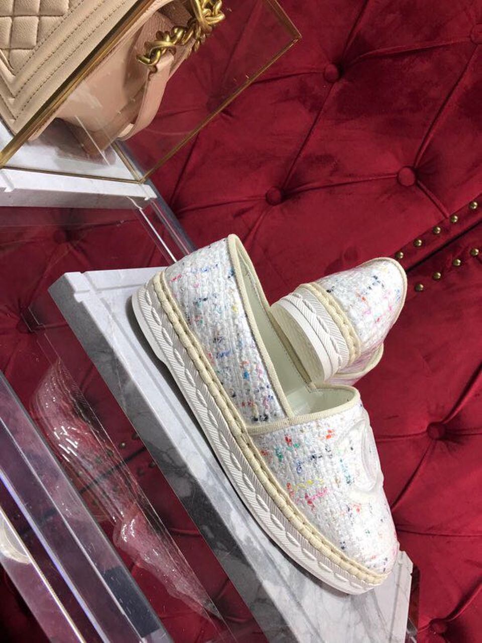 Ch**el Tweed/PVC CC Logo Espadrilles White For Women, Women’s Shoes