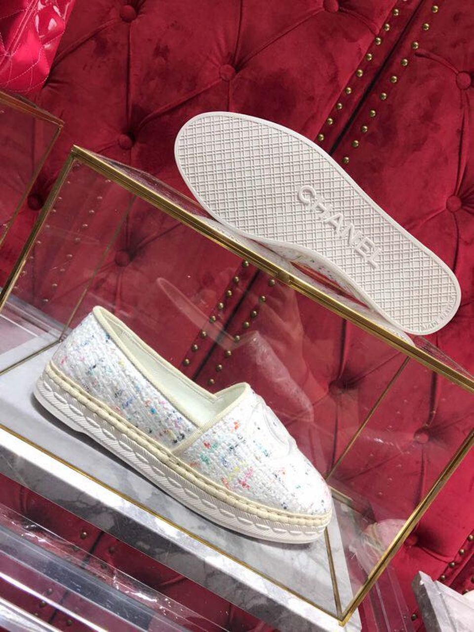 Ch**el Tweed/PVC CC Logo Espadrilles White For Women, Women’s Shoes
