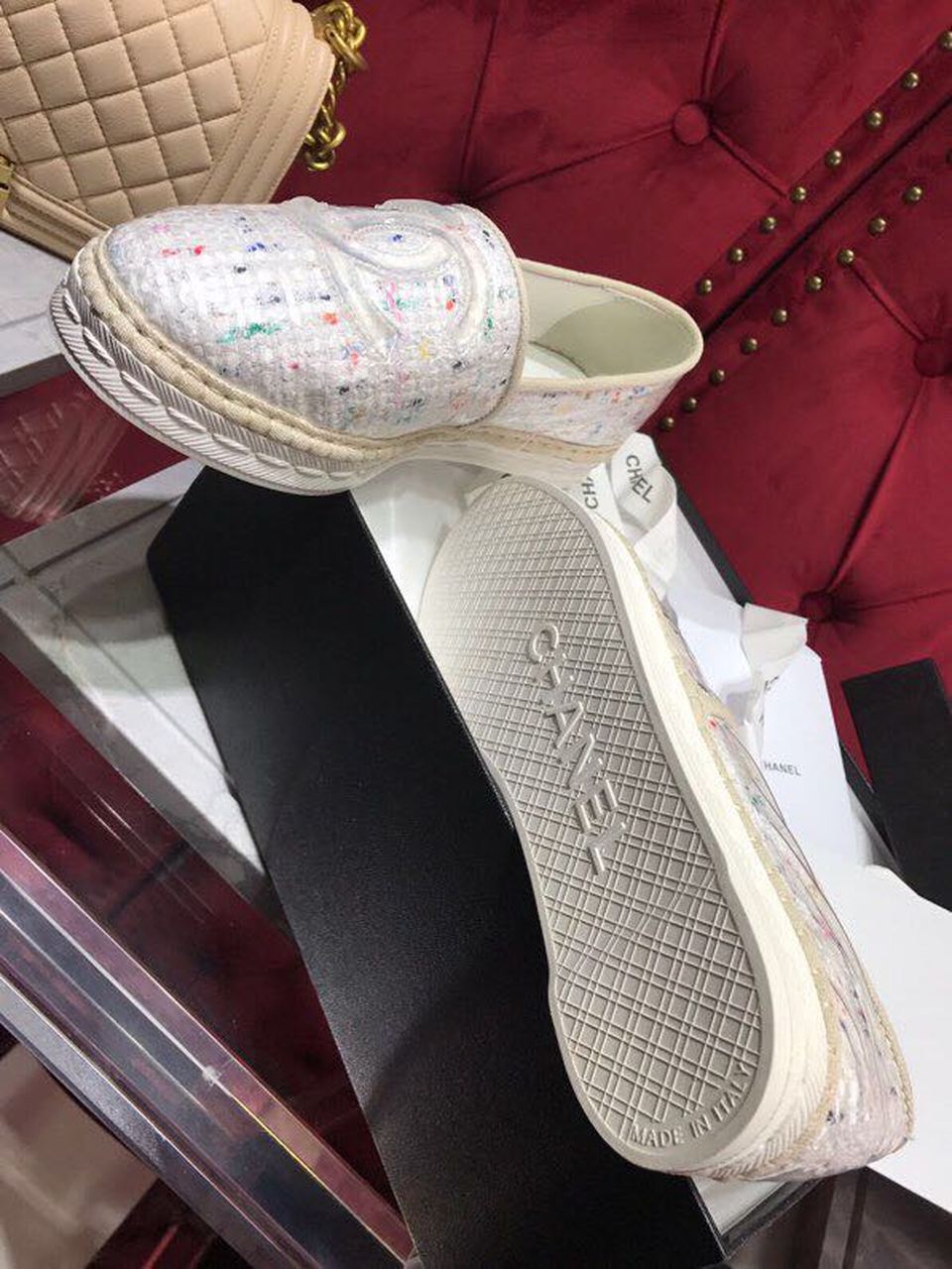 Ch**el Tweed/PVC CC Logo Espadrilles White For Women, Women’s Shoes