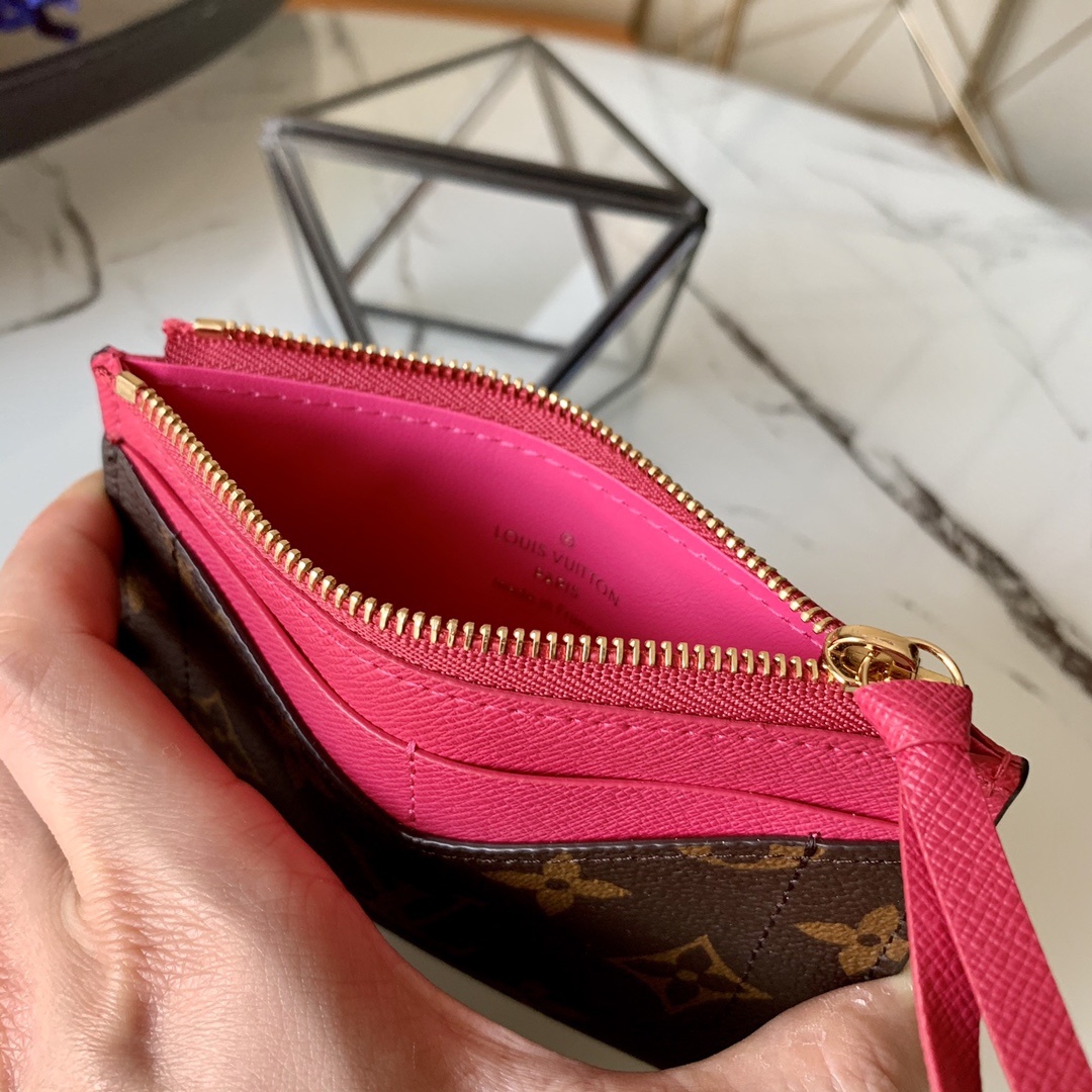 L0vis Vvtt0n Zipped Card Holder Monogram Canvas Fuchsia For Women, Women Wallet LV M62257