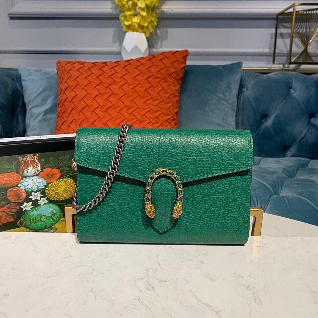Gvc*1 Dionysus Mini Chain Bag Emerald Green Metal-Free Tanned For Women 8in/20cm GG 401231 CAOGX 3120