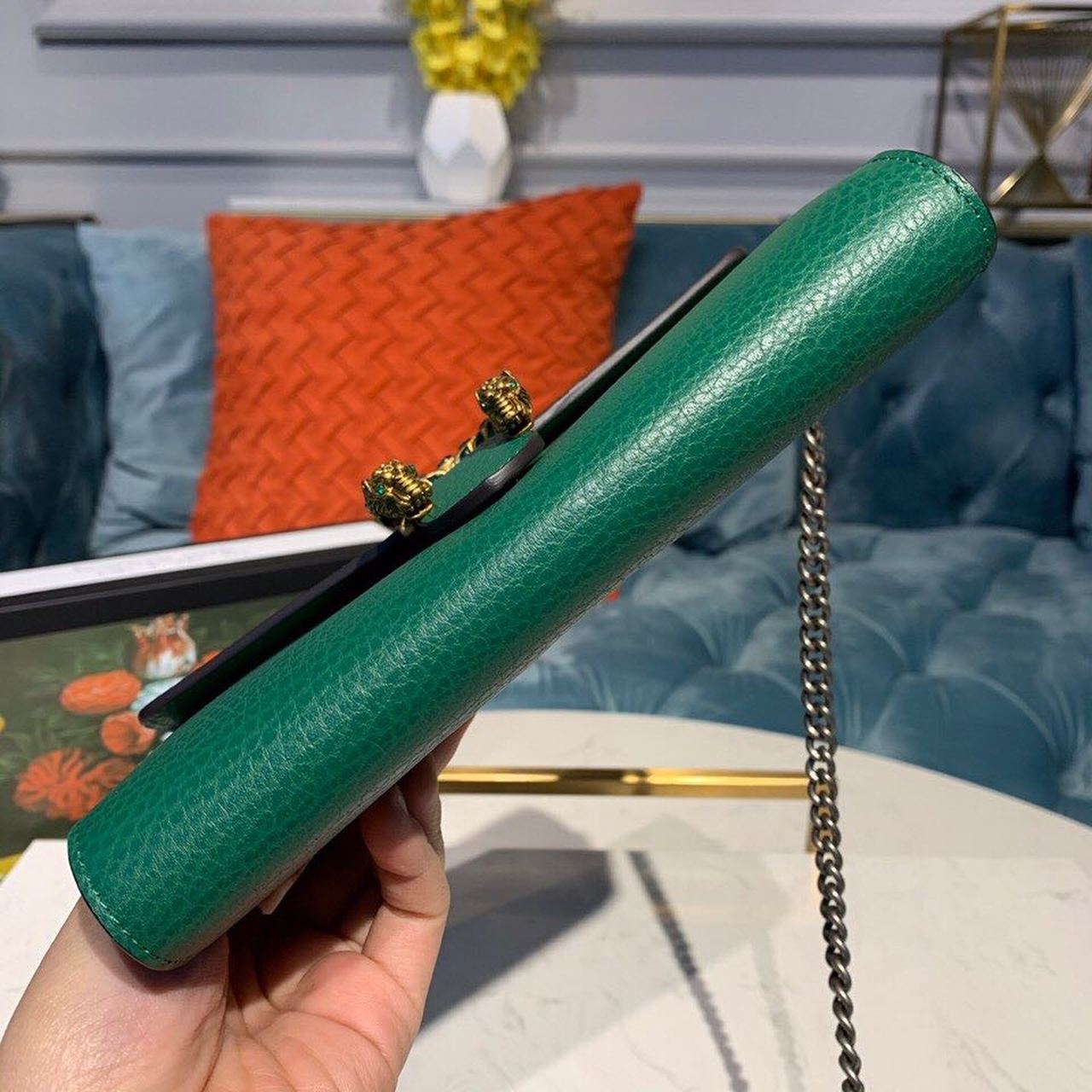 Gvc*1 Dionysus Mini Chain Bag Emerald Green Metal-Free Tanned For Women 8in/20cm GG 401231 CAOGX 3120