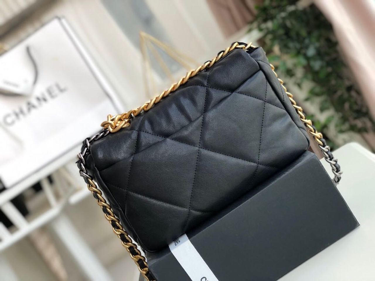 Ch**el 19 HandBag Black For Women 10.1in/26cm AS1160