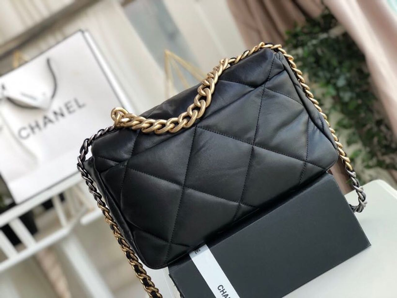 Ch**el 19 HandBag Black For Women 11.8in/30cm