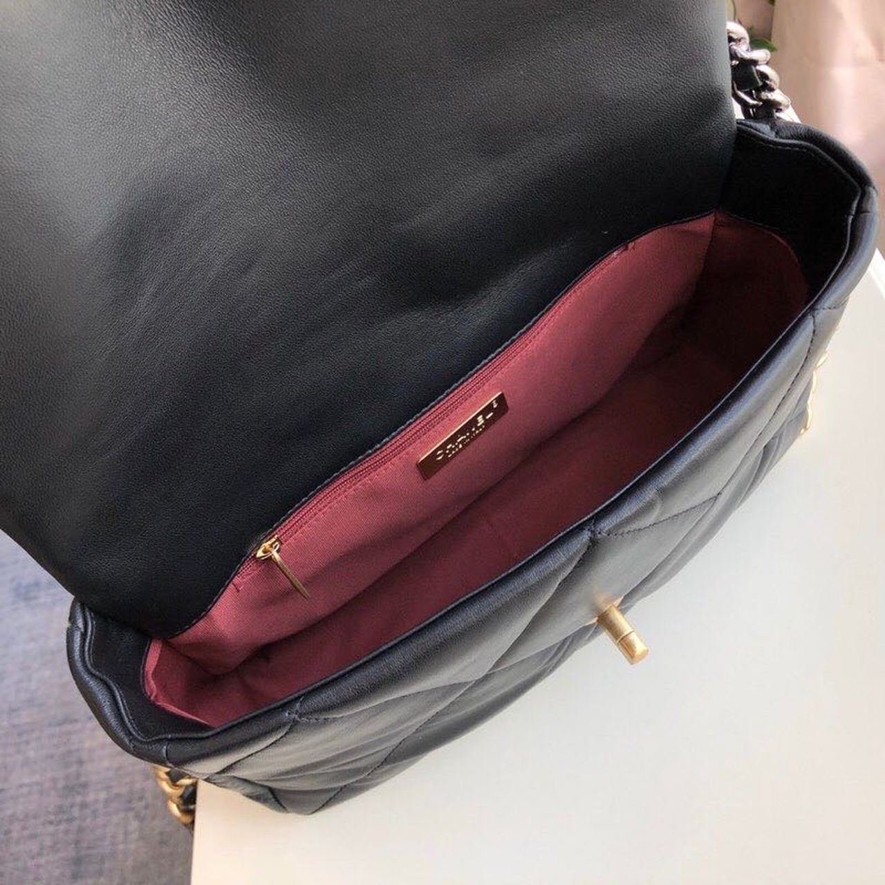 Ch**el 19 HandBag Black For Women 11.8in/30cm