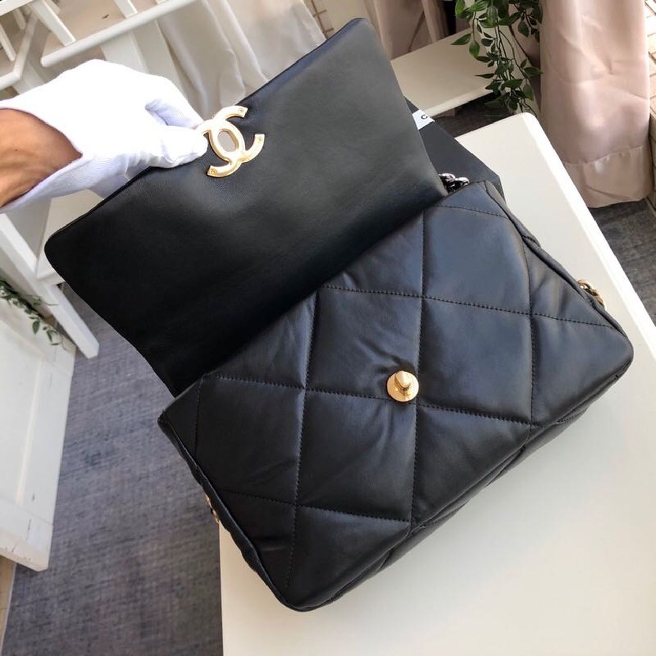 Ch**el 19 HandBag Black For Women 11.8in/30cm