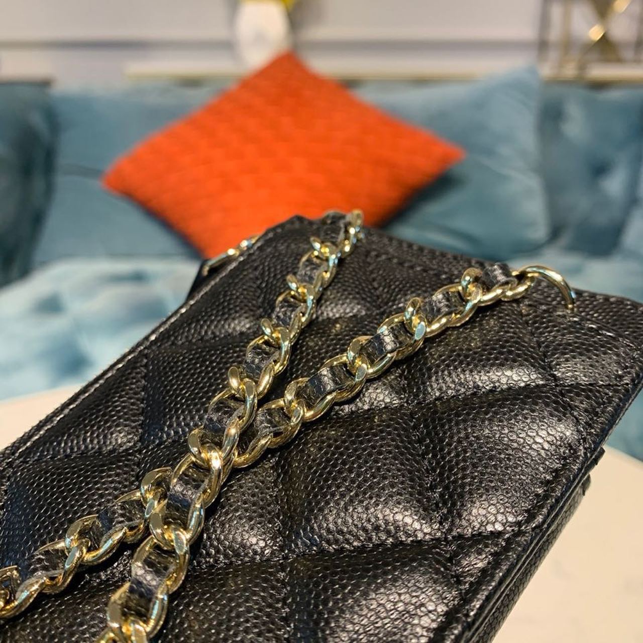 Ch**el Classic Cluth With Chain Black For Women, Women’s Wallet 7in/18cm AP0990
