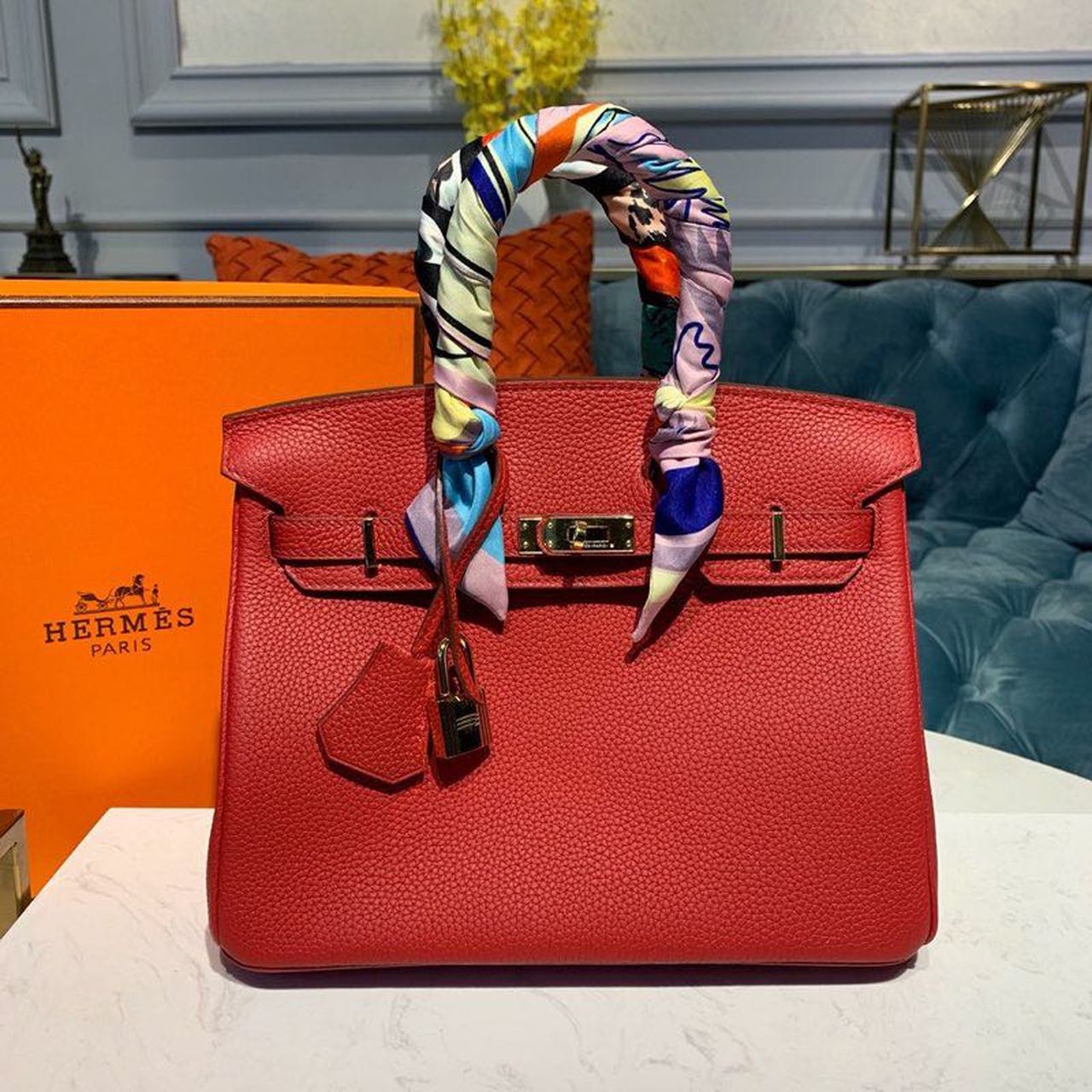 H**me5 Birkin Red Semi Handstitched With Gold Toned Hardware For Women 30cm/11.8in
