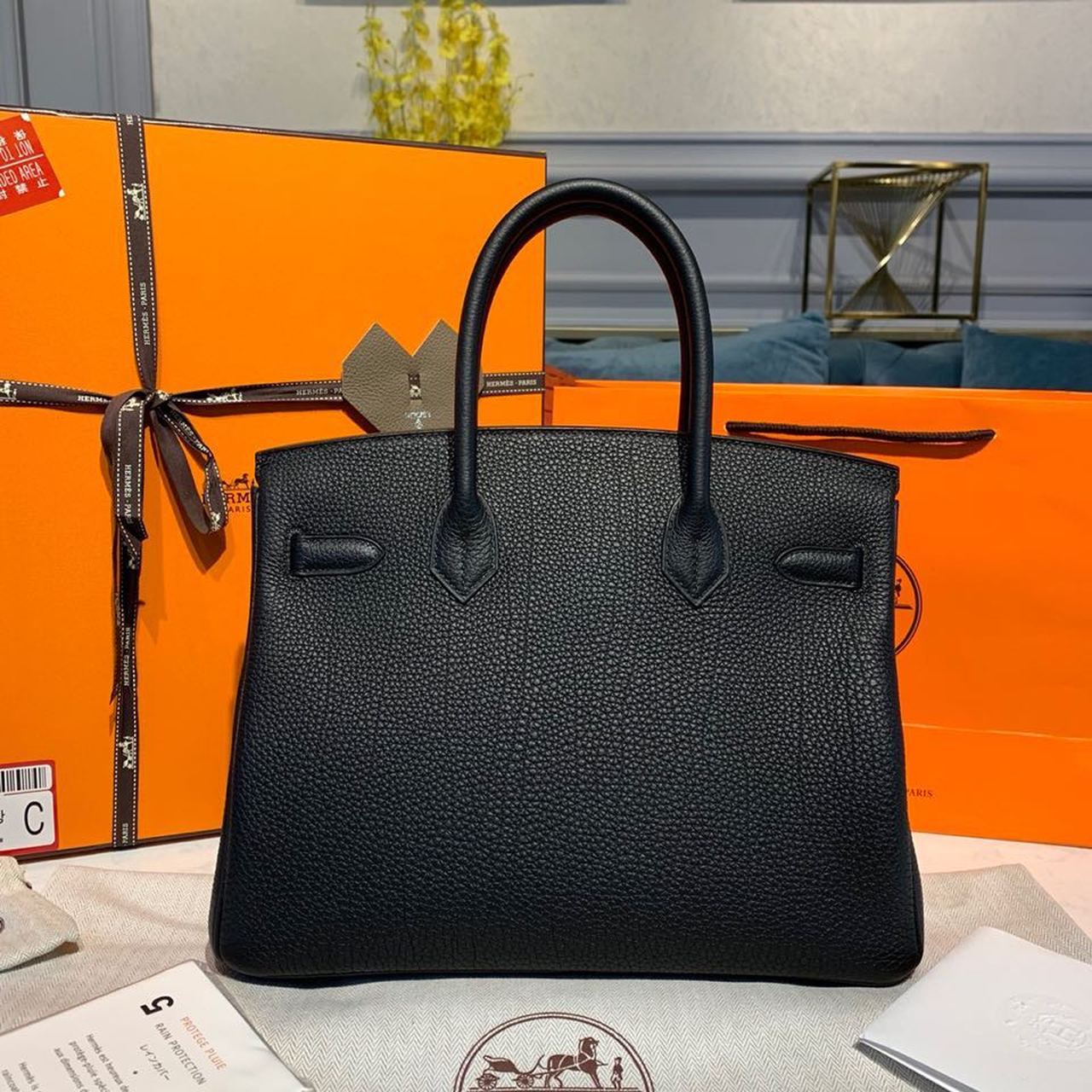 H**me5 Birkin Bag 30cm Gold Hardware Togo Leather Semi Handstitched  Noir CK89