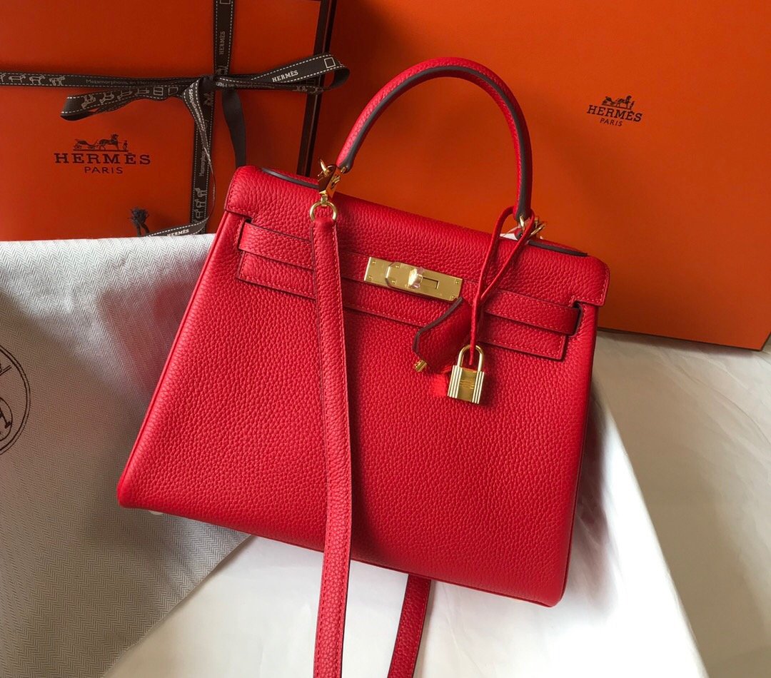 H**me5 Kelly 28 Rouge Casaque Togo Bag For Women, Women’s Handbags, Shoulder Bags 11in/28cm