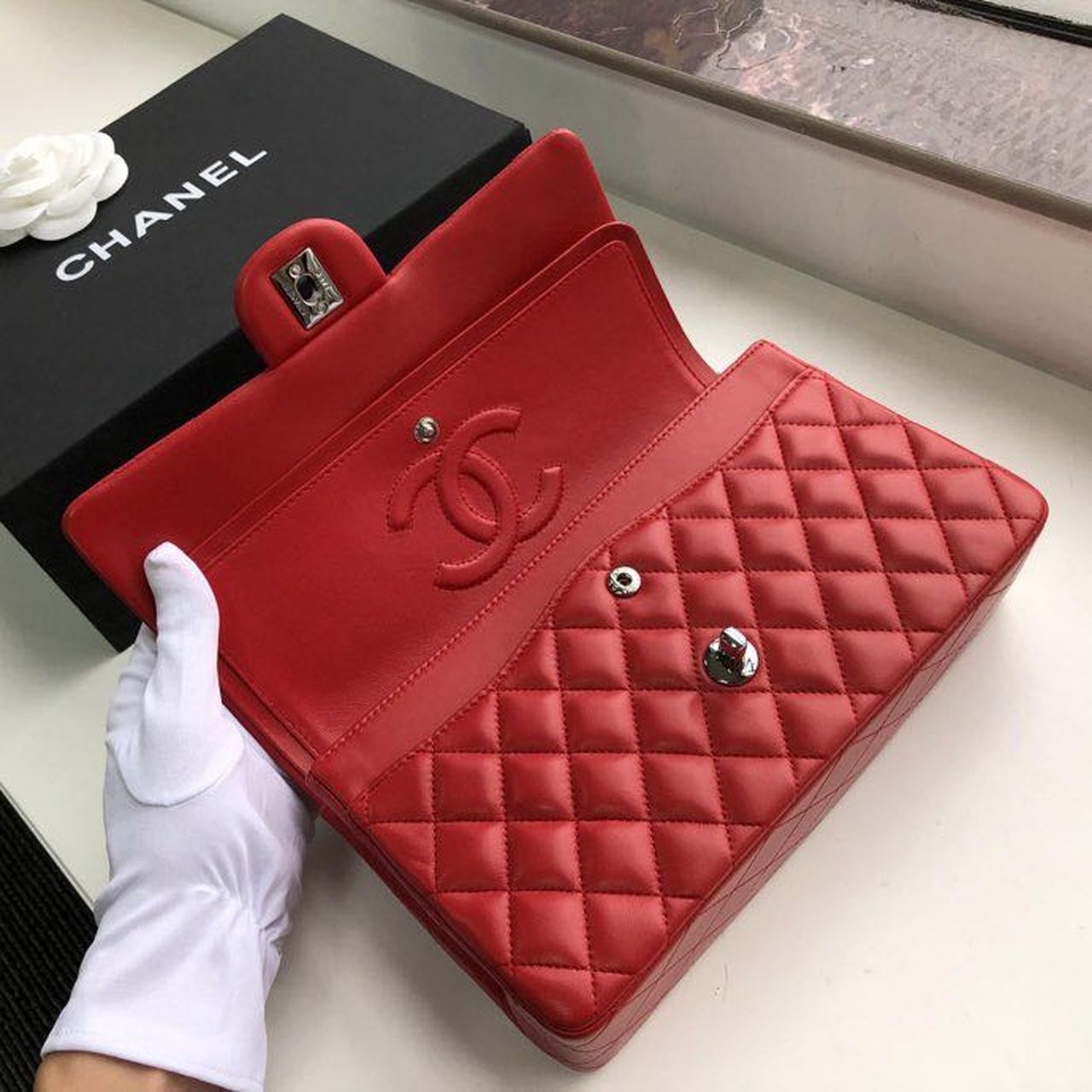 Ch**el Classic HandBag Red For Women 9.9in/25.5cm A01112