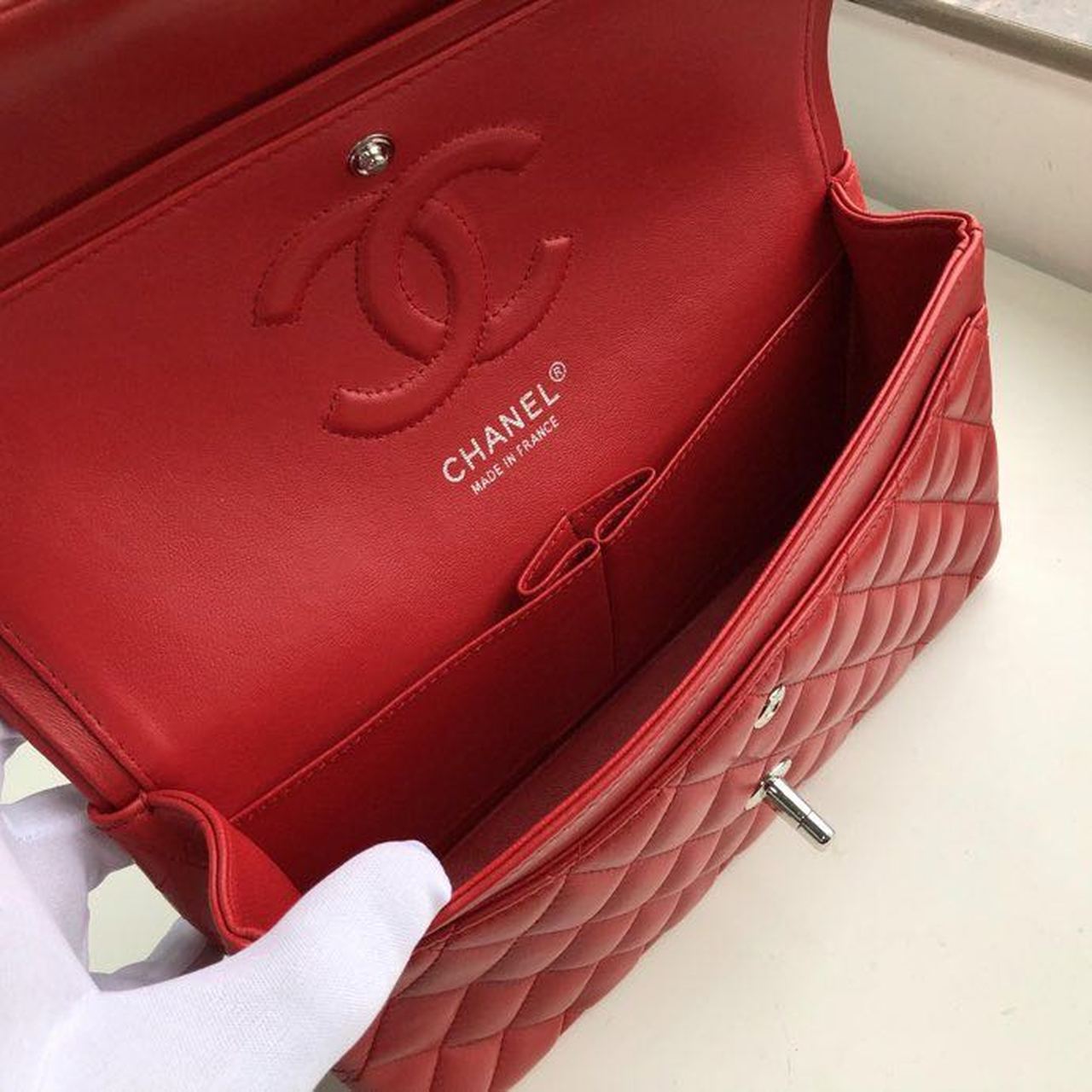 Ch**el Classic HandBag Red For Women 9.9in/25.5cm A01112