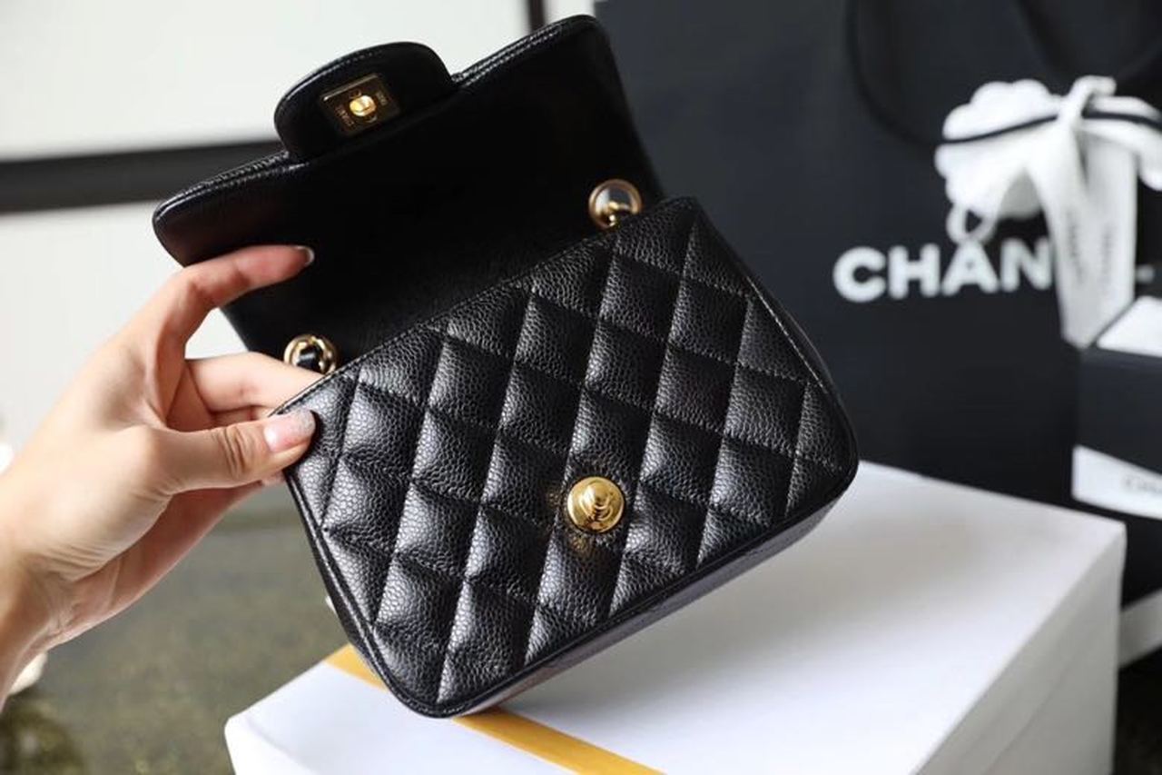 Ch**el Classic Mini Flap Bag Gold Toned Hardware Black For Women 6.7in/17cm