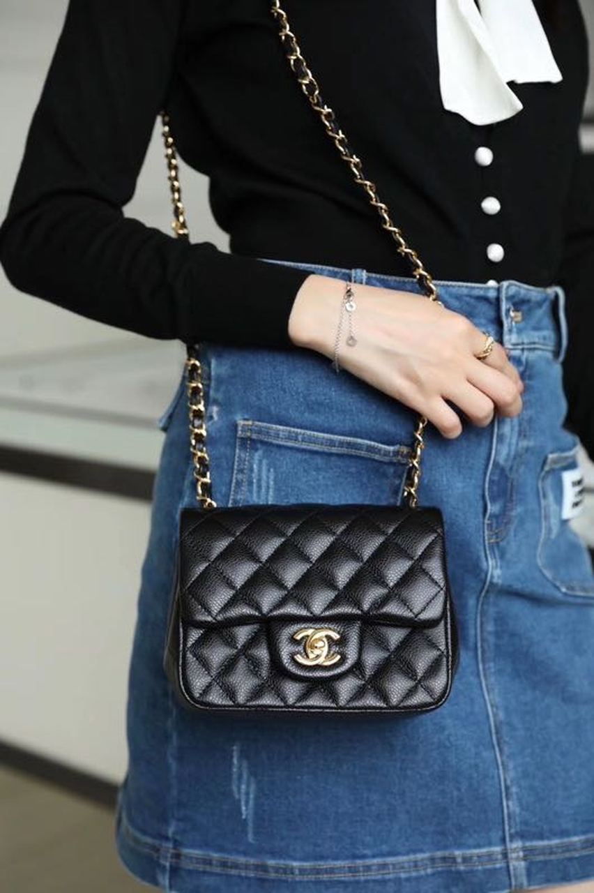 Ch**el Classic Mini Flap Bag Gold Toned Hardware Black For Women 6.7in/17cm