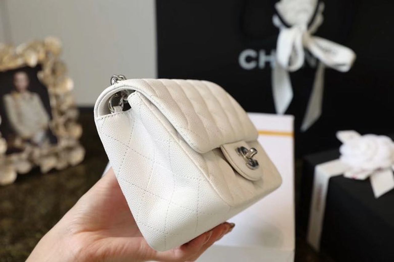 Ch**el Classic Mini Flap Bag Silver Hardware White For Women 6.6in/17cm A35200
