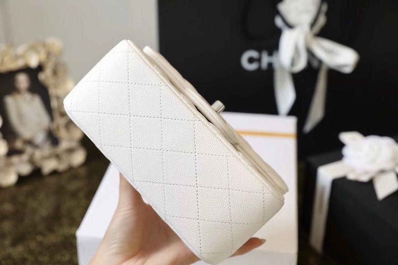 Ch**el Classic Mini Flap Bag Silver Hardware White For Women 6.6in/17cm A35200