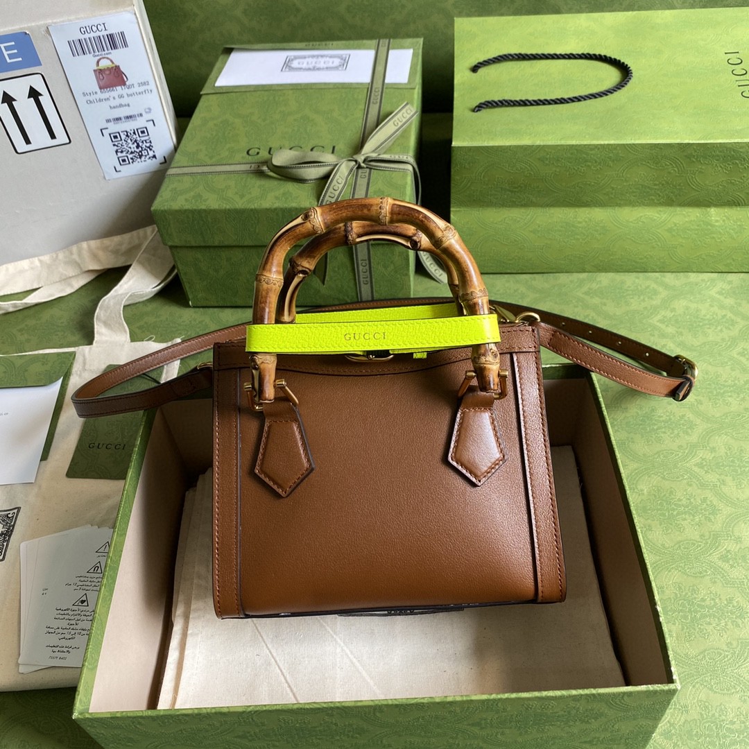 [True-to-ORIGINAL] Gvc*1 Diana Mini Tote Bag Brown For Women 8in/20cm GG 655661-17QDT-2582