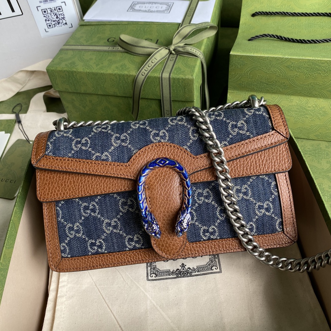 Gvc*1 Dionysus Small Shoulder Bag Dark Blue And Ivory Eco Washed Organic GG Jacquard Deni For Women 11in/28cm 400249 2KQFN 4483