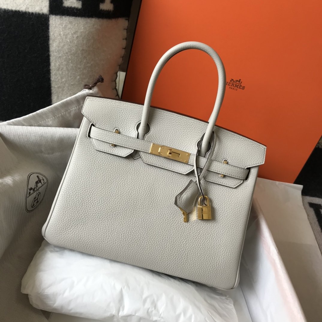 H**me5 Birkin White For Women Gold-Toned Hardware 11in/30cm