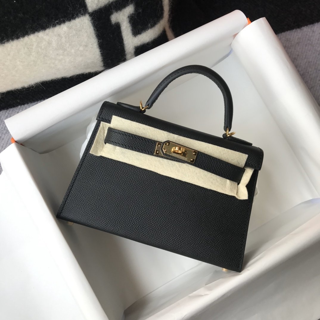 H**me5 Mini Kelly 19 Sellier Epsom Black Bag For Women, Women’s Handbags, Shoulder Bags 7.5in/19cm