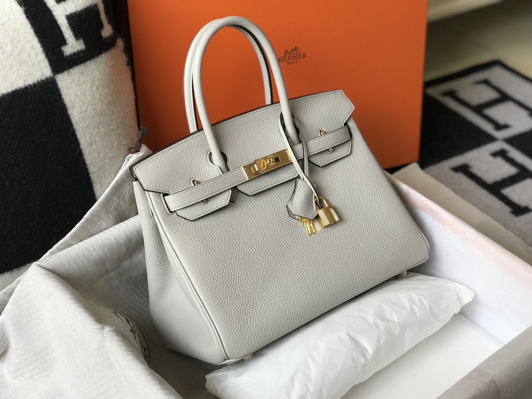 H**me5 Birkin White For Women Gold-Toned Hardware 11in/30cm