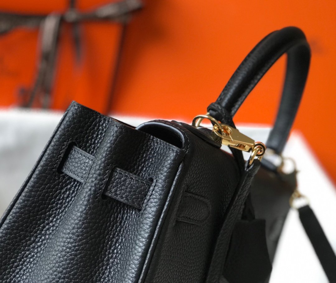 H**me5 Kelly 28 Retourne Togo Black Bag For Women, Women’s Handbags, Shoulder Bags 11in/28cm