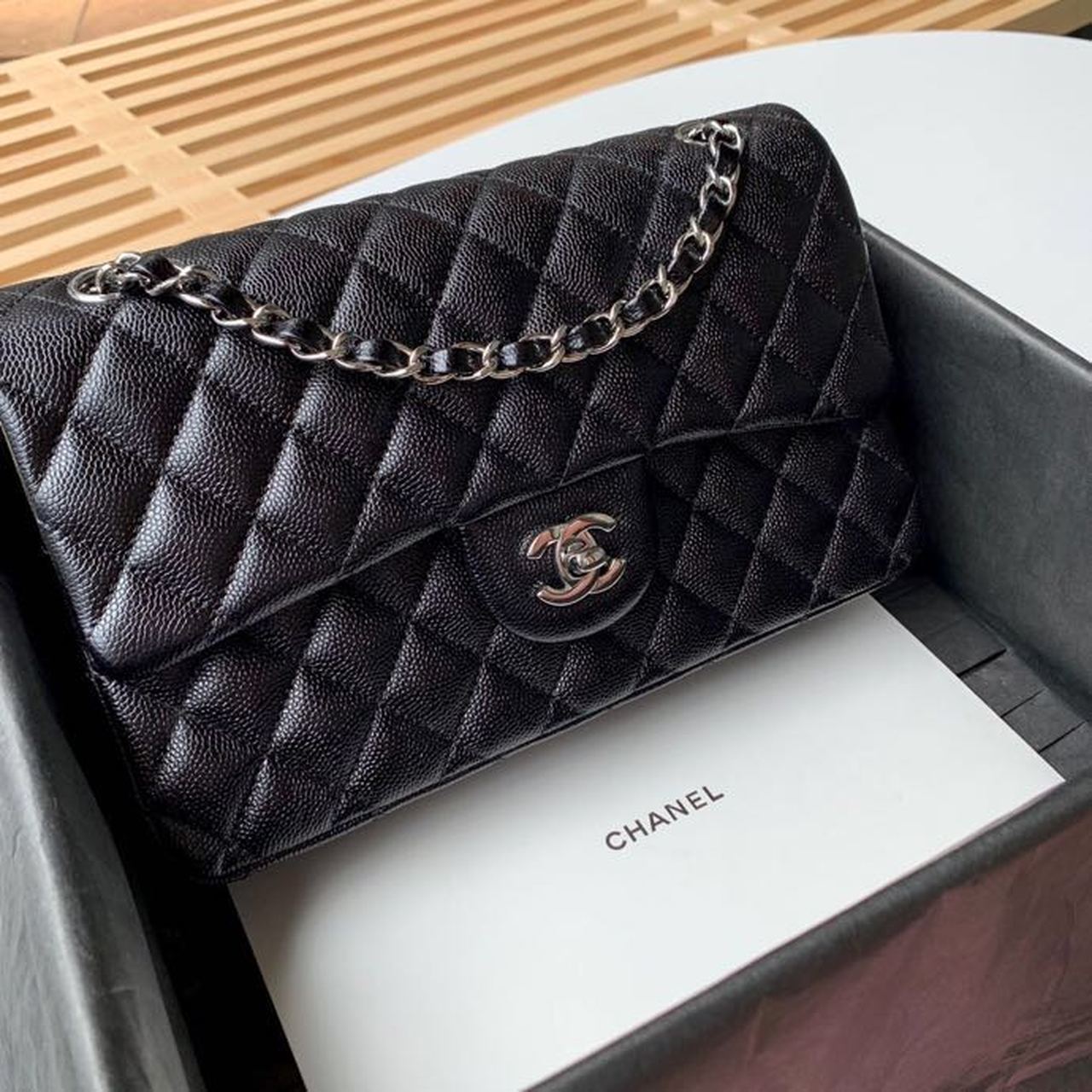 Ch**el Classic Handbag Silver Hardware Black For Women, Women’s Bags, Shoulder And Crossbody Bags 10.2in/26cm A01112