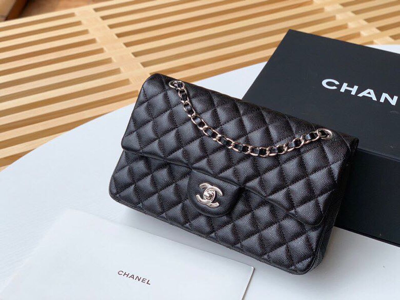 Ch**el Classic Handbag Silver Hardware Black For Women, Women’s Bags, Shoulder And Crossbody Bags 10.2in/26cm A01112