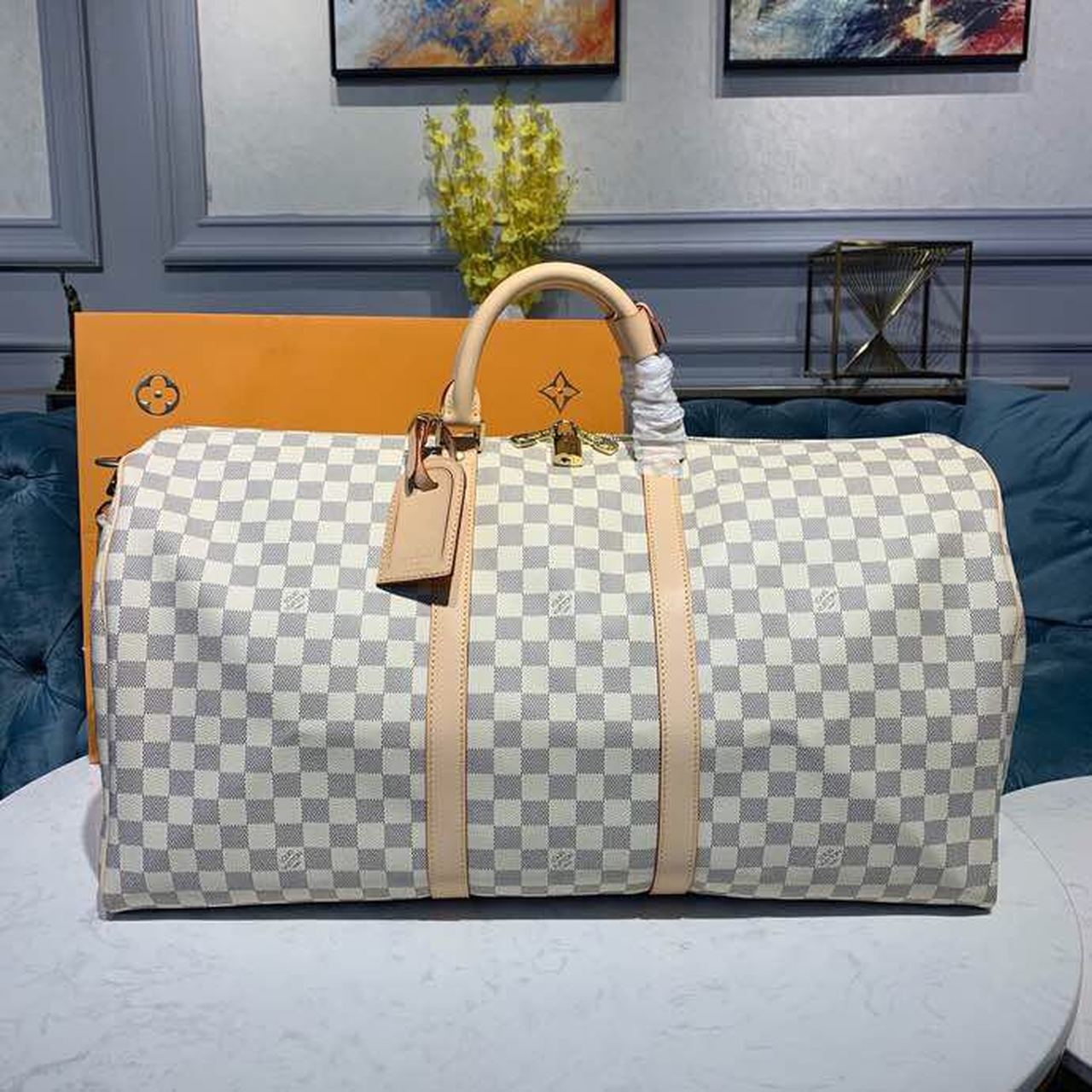 L0vis Vvtt0n Keepall Bandouliere 55 Damier Azur Canvas, Travel Bags 21.7in/55cm LV N41429